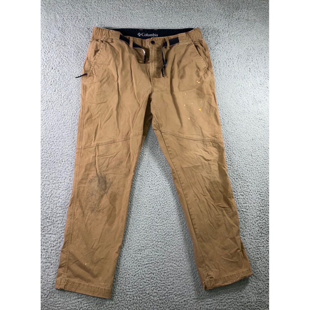 Columbia Utility Hiking Pants Men 36x30 Tan Ripstop Thrashed Workwear Gorpcore‎